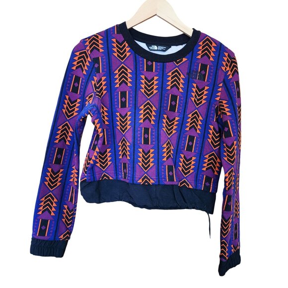 The North Face Womens XS Aztec Print Sweat Shirt Purple/Orange Cotton Blend - Picture 1 of 4